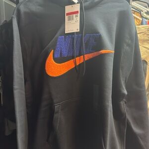 Nike Men's Black and Blue Sweater with Orange Logo